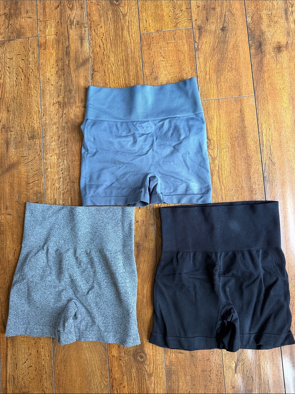 Amazon Women's High-Waist Bike Shorts Trio - Blue, Gray & Black